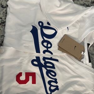 Nike Dodgers White and Blue Jersey